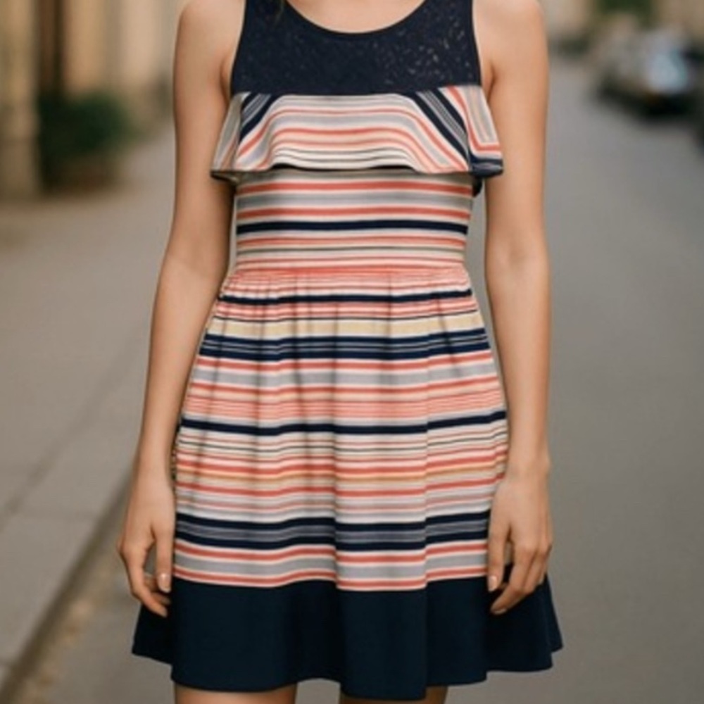 Striped Ruffle Dress - Sleeveless Casual Party Sundress - Size 12 Juniors